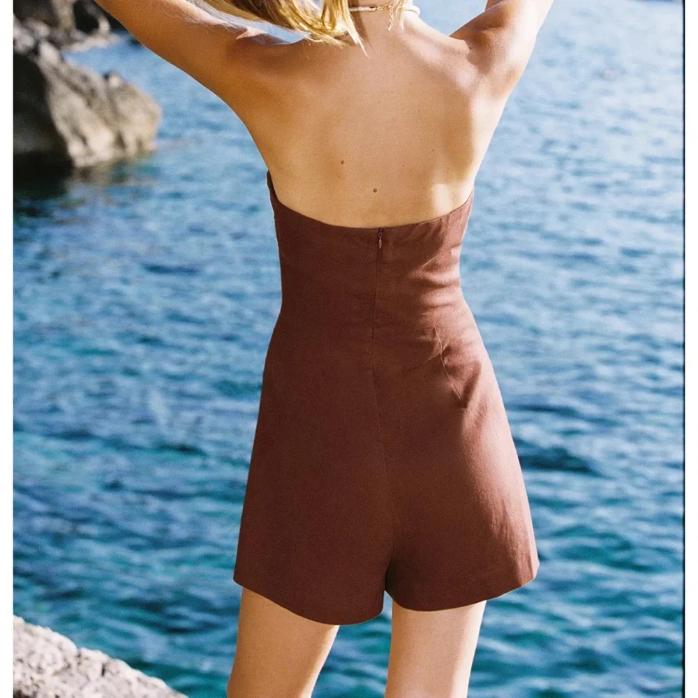 Zara Elegant linen Strapless Rust jumpsuit - Picture 13 of 16